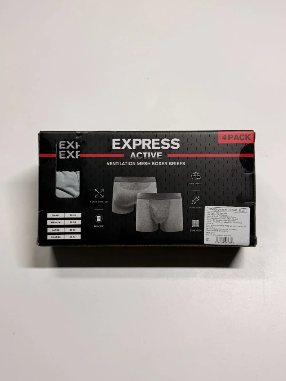 NWT Express Active Microfiber Boxer Briefs - Large - Multi Colors - 4 Pack